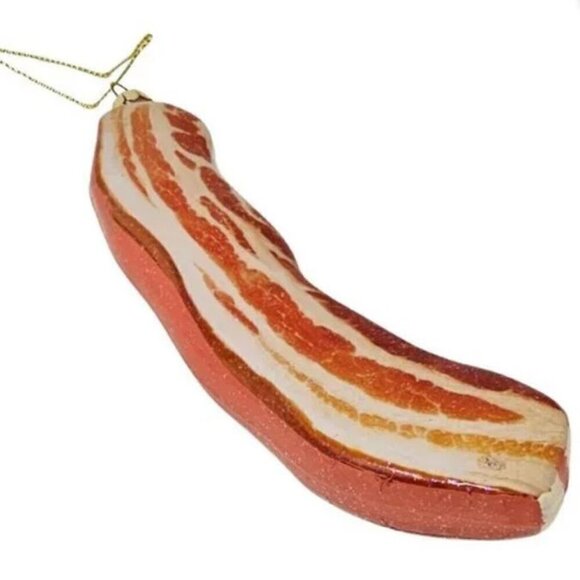 6.5" Juicy Slice of Glitter Bacon Glass Ornament Christmas Decor Gift - Picture 4 of 6